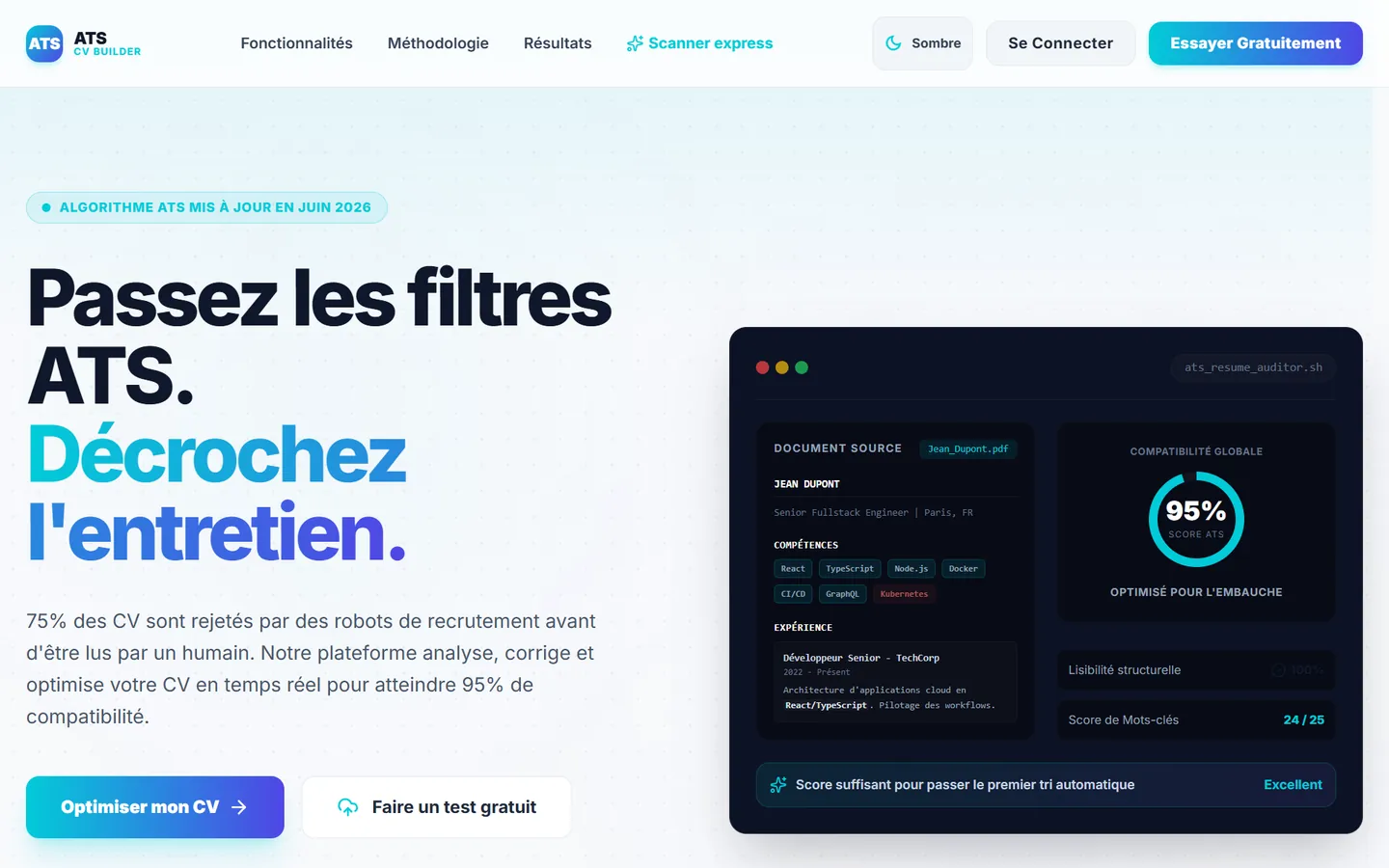 ATS CV Builder, version réalisée avec Google AI Studio, prototype de démonstration