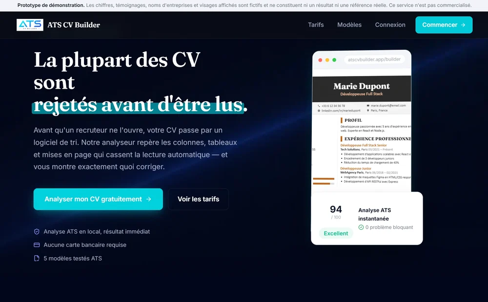 ATS CV Builder, version Claude Code, prototype de démonstration