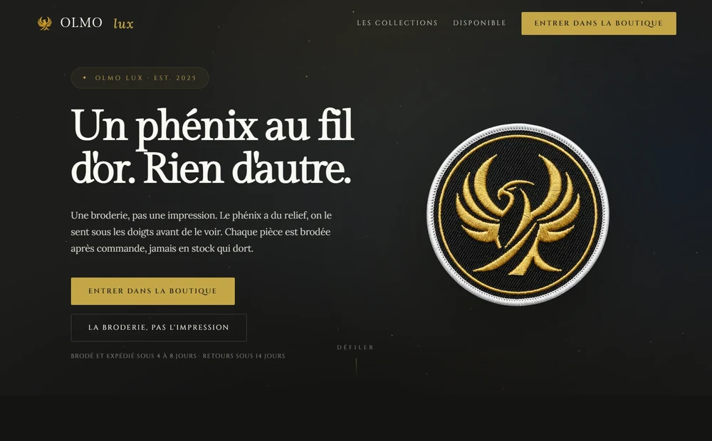 Page d'accueil de olmo-lux.fr en octobre 2026